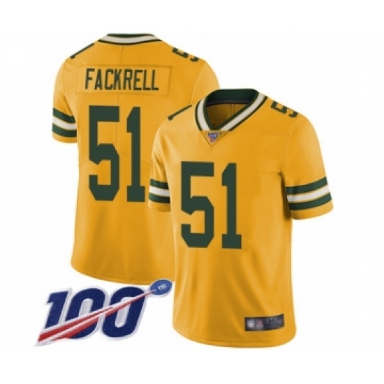 Men's Green Bay Packers 51 Kyler Fackrell Limited Gold Rush Vapor Untouchable 100th Season Football Jersey