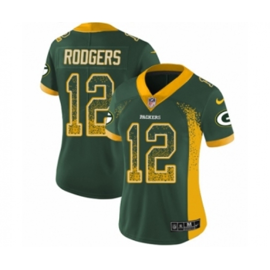 Women's Nike Green Bay Packers 12 Aaron Rodgers Limited Green Rush Drift Fashion NFL Jersey