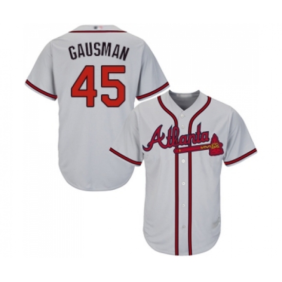 Men's Atlanta Braves 45 Kevin Gausman Replica Grey Road Cool Base Baseball Jersey