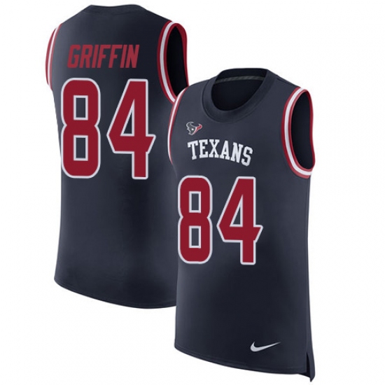 Men's Nike Houston Texans 84 Ryan Griffin Limited Navy Blue Rush Player Name & Number Tank Top NFL Jersey