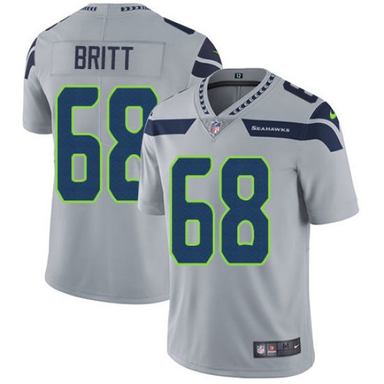 Men's Nike Seattle Seahawks 68 Justin Britt Grey Alternate Vapor Untouchable Limited Player NFL Jersey