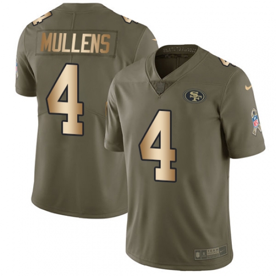 Youth Nike San Francisco 49ers 4 Nick Mullens Limited Olive Gold 2017 Salute to Service NFL Jersey