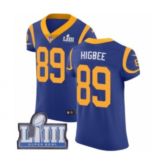 Men's Nike Los Angeles Rams 89 Tyler Higbee Royal Blue Alternate Vapor Untouchable Elite Player Super Bowl LIII Bound NFL Jersey