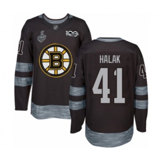 Men's Boston Bruins 41 Jaroslav Halak Authentic Black 1917-2017 100th Anniversary 2019 Stanley Cup Final Bound Hockey Jersey