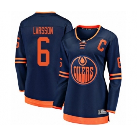 Women's Edmonton Oilers 6 Adam Larsson Authentic Navy Blue Alternate Fanatics Branded Breakaway Hockey Jersey