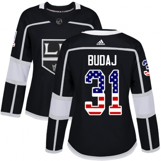 Women's Adidas Los Angeles Kings 31 Peter Budaj Authentic Black USA Flag Fashion NHL Jersey