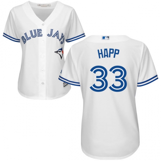Women's Majestic Toronto Blue Jays 33 J.A. Happ Replica White Home MLB Jersey