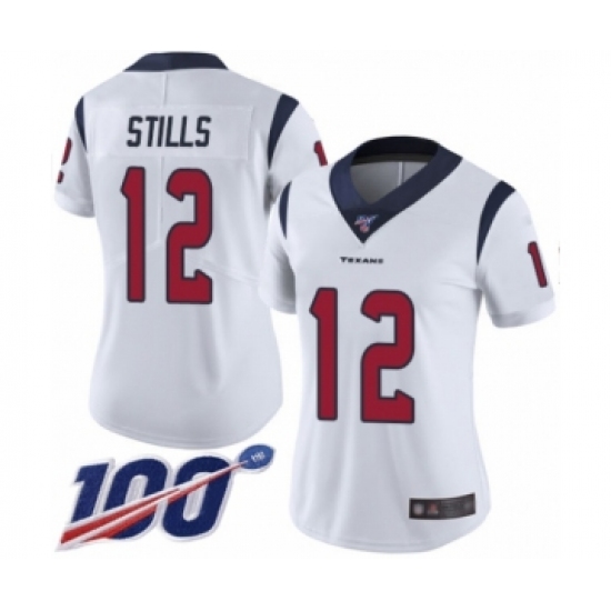 Women's Houston Texans 12 Kenny Stills White Vapor Untouchable Limited Player 100th Season Football Jersey