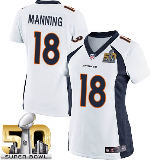 Women's Nike Denver Broncos 18 Peyton Manning Limited White Super Bowl 50 Bound NFL Jersey