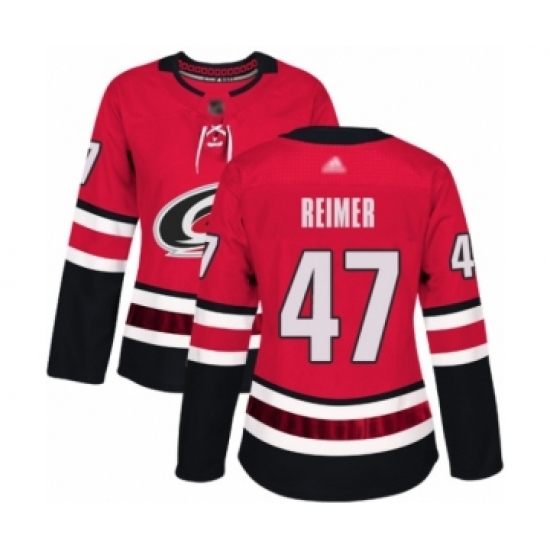 Women's Carolina Hurricanes 47 James Reimer Authentic Red Home Hockey Jersey