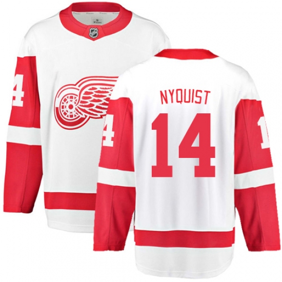 Men's Detroit Red Wings 14 Gustav Nyquist Fanatics Branded White Away Breakaway NHL Jersey