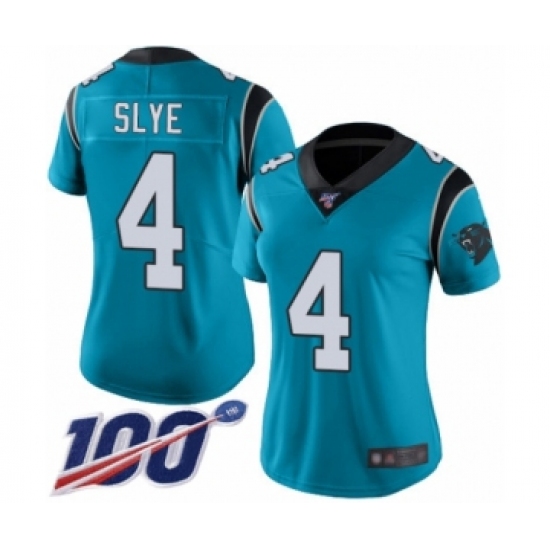 Women's Carolina Panthers 4 Joey Slye Blue Alternate Vapor Untouchable Limited Player 100th Season Football Jersey