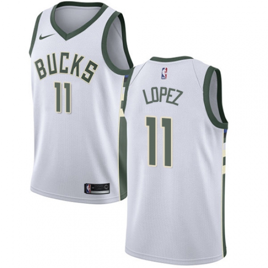 Women's Nike Milwaukee Bucks 11 Brook Lopez Swingman White NBA Jersey - Association Edition