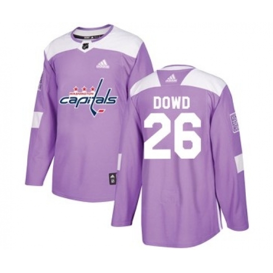 Men's Washington Capitals 26 Nic Dowd Adidas Authentic Fights Cancer Practice Jersey - Purple