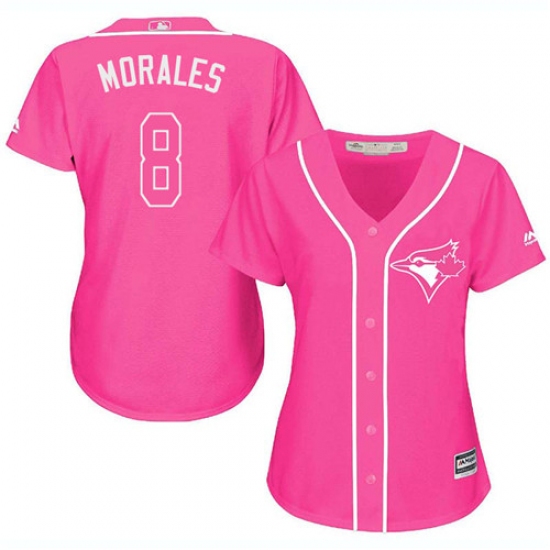 Women's Majestic Toronto Blue Jays 8 Kendrys Morales Authentic Pink Fashion Cool Base MLB Jersey