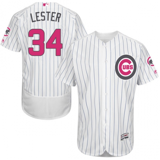 Men's Majestic Chicago Cubs 34 Jon Lester Authentic White 2016 Mother's Day Fashion Flex Base MLB Jersey