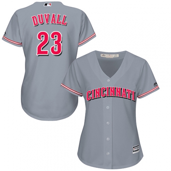 Women's Majestic Cincinnati Reds 23 Adam Duvall Authentic Grey Road Cool Base MLB Jersey