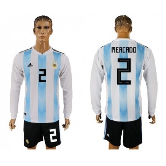 Argentina 2 Mercado Home Long Sleeves Soccer Country Jersey