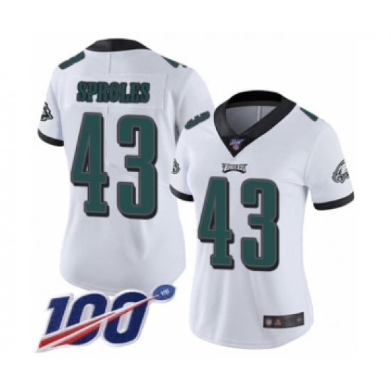 Women's Philadelphia Eagles 43 Darren Sproles White Vapor Untouchable Limited Player 100th Season Football Jersey