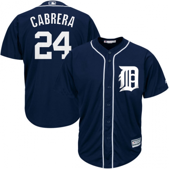 Men's Majestic Detroit Tigers 24 Miguel Cabrera Replica Navy Blue Cool Base MLB Jersey