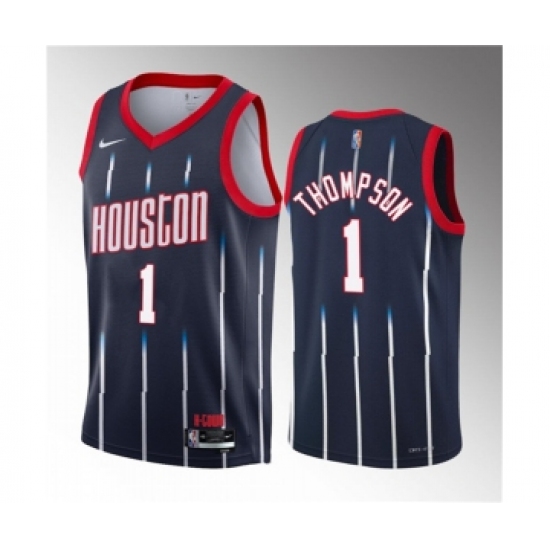 Men's Houston Rockets 1 Amen Thompson Navy 2023 Draft City Edition Stitched Basketball Jersey