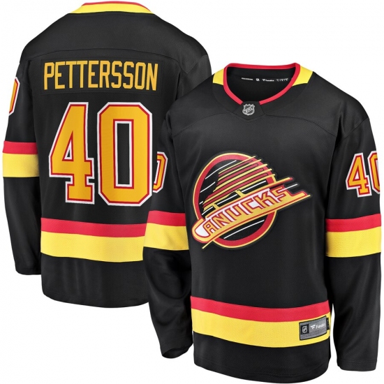 Men's Vancouver Canucks 40 Elias Pettersson Fanatics Branded Black 2019-20 Flying Skate Premier Breakaway Player Jersey