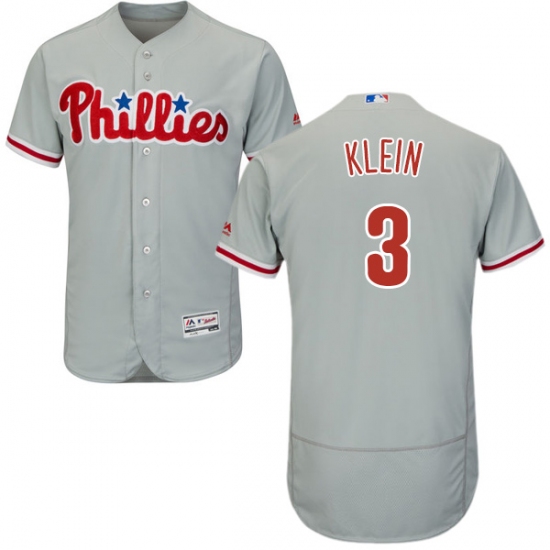 Men's Majestic Philadelphia Phillies 3 Chuck Klein Grey Road Flex Base Authentic Collection MLB Jersey