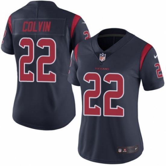 Women's Nike Houston Texans 22 Aaron Colvin Limited Navy Blue Rush Vapor Untouchable NFL Jersey