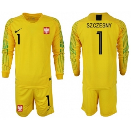 Poland 1 Szczesny Yellow Goalkeeper Long Sleeves Soccer Country Jersey