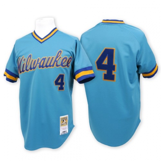 Men's Mitchell and Ness Milwaukee Brewers 4 Paul Molitor Replica Blue Throwback MLB Jersey