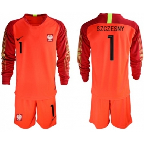 Poland 1 Szczesny Red Goalkeeper Long Sleeves Soccer Country Jersey