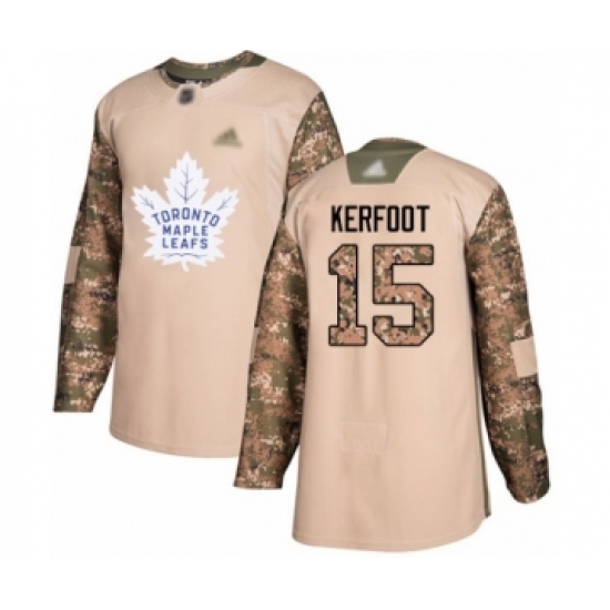 Men's Toronto Maple Leafs 15 Alexander Kerfoot Authentic Camo Veterans Day Practice Hockey Jersey