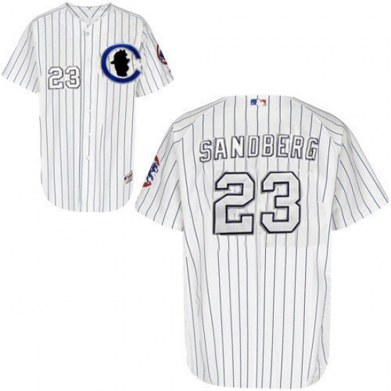 Men's Majestic Chicago Cubs 23 Ryne Sandberg Replica White Sliver NO.-3 Patch MLB Jersey