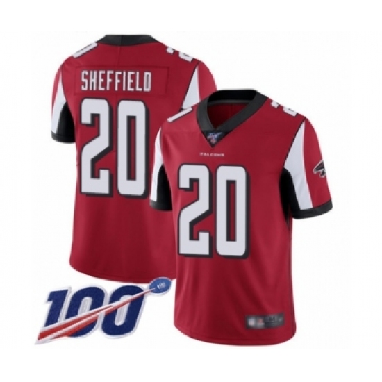 Men's Atlanta Falcons 20 Kendall Sheffield Red Team Color Vapor Untouchable Limited Player 100th Season Football Jersey