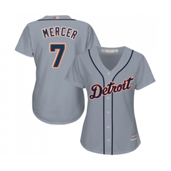 Women's Detroit Tigers 7 Jordy Mercer Replica Grey Road Cool Base Baseball Jersey