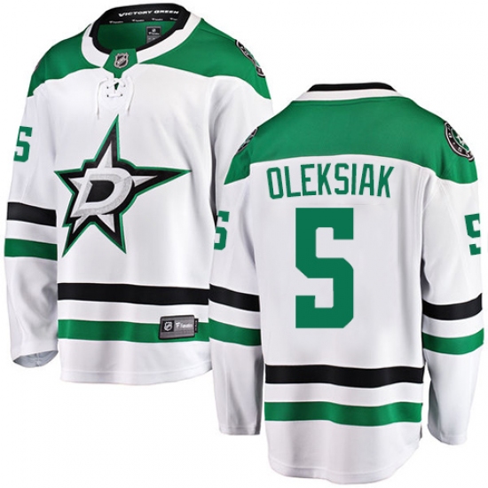 Youth Dallas Stars 5 Jamie Oleksiak Authentic White Away Fanatics Branded Breakaway NHL Jersey
