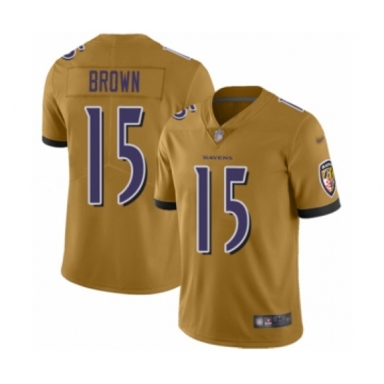 Youth Baltimore Ravens 15 Marquise Brown Limited Gold Inverted Legend Football Jersey