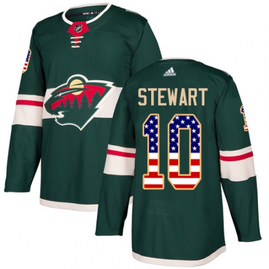 Men's Adidas Minnesota Wild 10 Chris Stewart Authentic Green USA Flag Fashion NHL Jersey