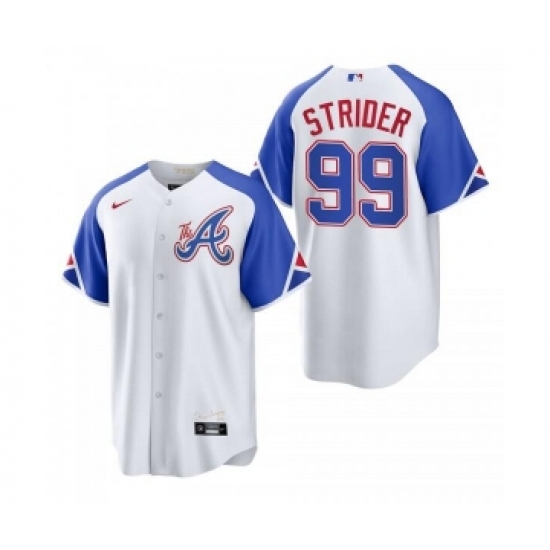 Men's Atlanta Braves 99 Spencer Strider White 2023 City Connect Cool Base Stitched Jersey