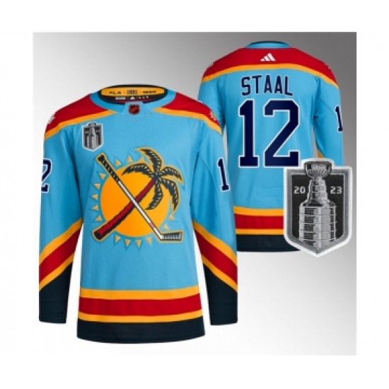 Men's Florida Panthers 12 Eric Staal Blue 2023 Stanley Cup Final Reverse Retro Stitched Jersey