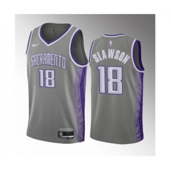 Men's Sacramento Kings 18 Jalen Slawson Gray 2023 Draft City Edition Stitched Jersey