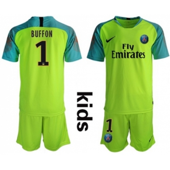 Paris Saint Germain 1 Buffon Shiny Green Goalkeeper Kid Soccer Club Jersey