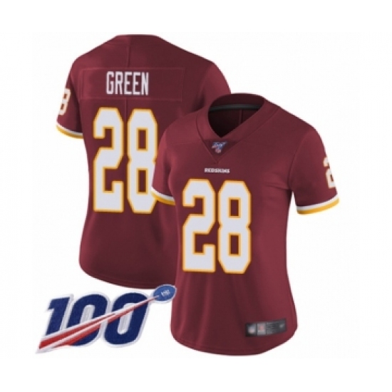 Women's Washington Redskins 28 Darrell Green Burgundy Red Team Color Vapor Untouchable Limited Player 100th Season Football Jersey