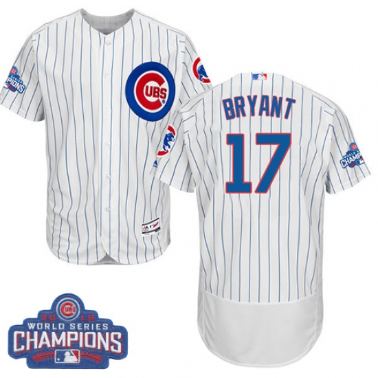 Men's Majestic Chicago Cubs 17 Kris Bryant White 2016 World Series Champions Flexbase Authentic Collection MLB Jersey