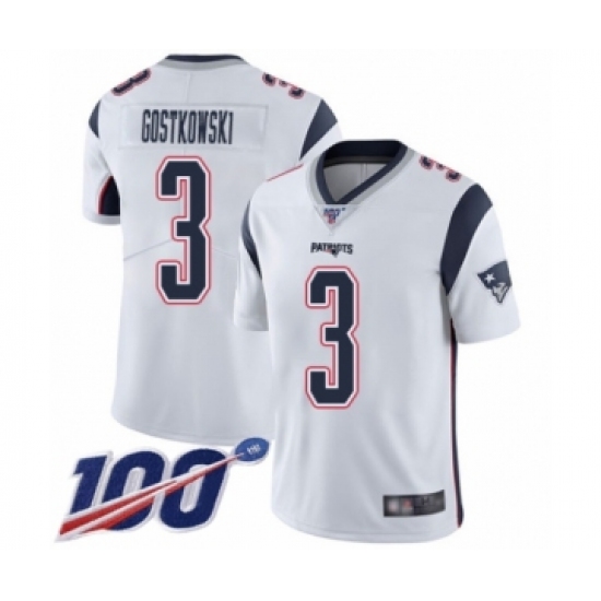 Men's New England Patriots 3 Stephen Gostkowski White Vapor Untouchable Limited Player 100th Season Football Jersey