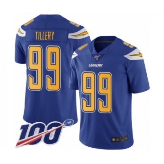 Men's Los Angeles Chargers 99 Jerry Tillery Limited Electric Blue Rush Vapor Untouchable 100th Season Football Jersey