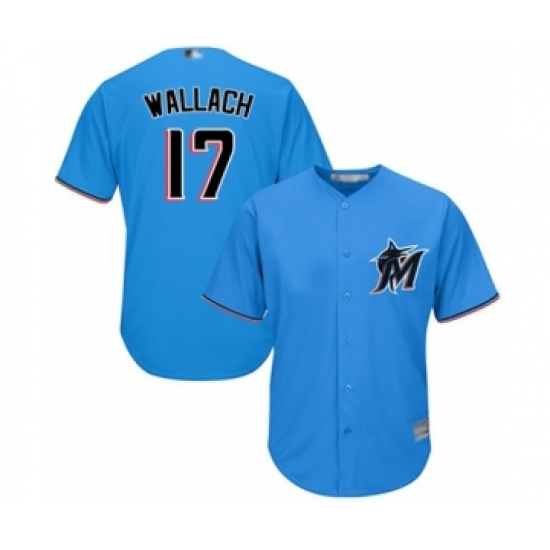 Youth Miami Marlins 17 Chad Wallach Authentic Blue Alternate 1 Cool Base Baseball Player Jersey