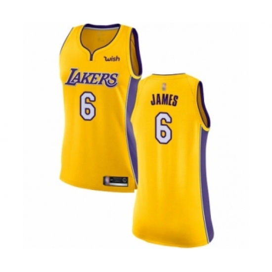 Women's Los Angeles Lakers 6 LeBron James Authentic Gold Basketball Jersey - Icon Edition