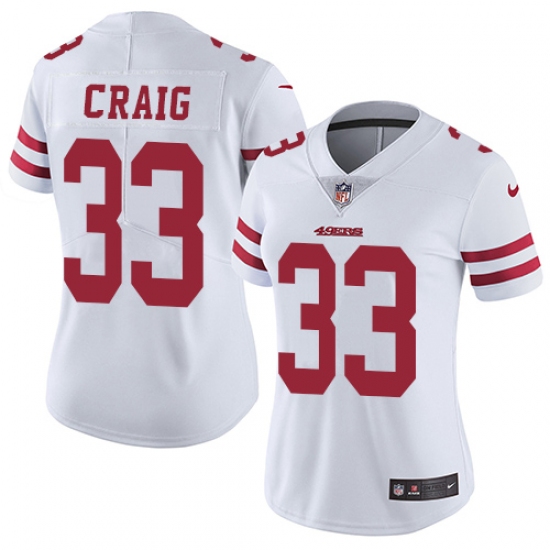 Women's Nike San Francisco 49ers 33 Roger Craig White Vapor Untouchable Limited Player NFL Jersey