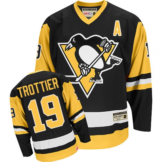 Men's CCM Pittsburgh Penguins 19 Bryan Trottier Authentic Black Throwback NHL Jersey